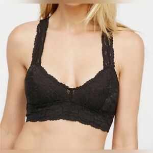 Free People - Cross Dye Galoon Lace Racerback Bra - Black Sz. M NWT